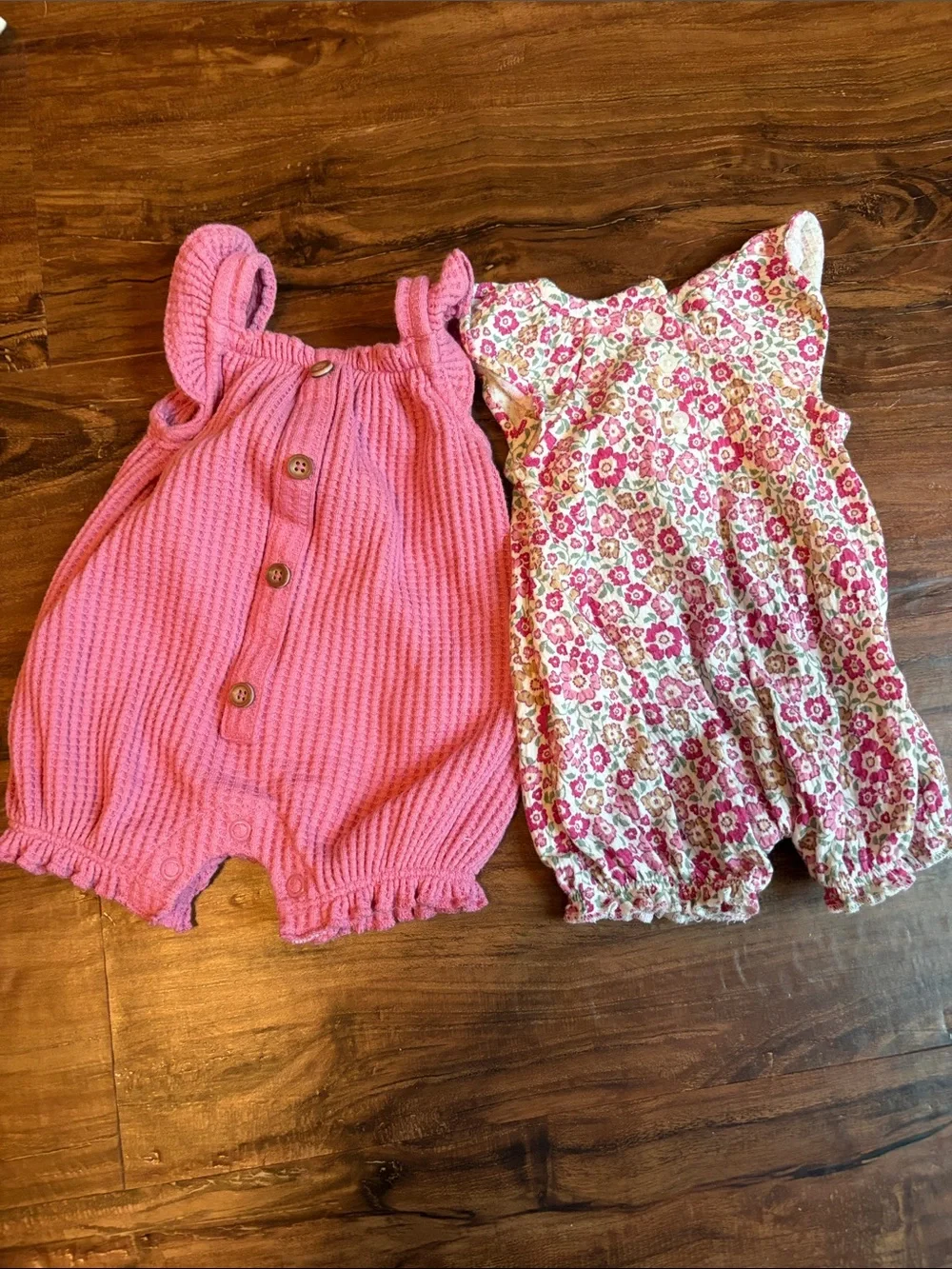 Pink Knit Baby Romper & Floral Bubble Romper 2-pack